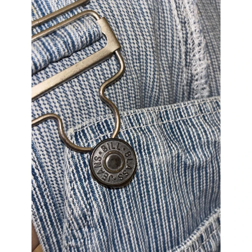 VINTAGE 90s BILL BLASS Shortalls Jeans Overall Shorts Jort Stripe Hammer Loop